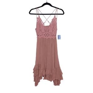 INTIMATELY NEW Free People One Adella Slip Dress Rose Lace Ruffled Women's S